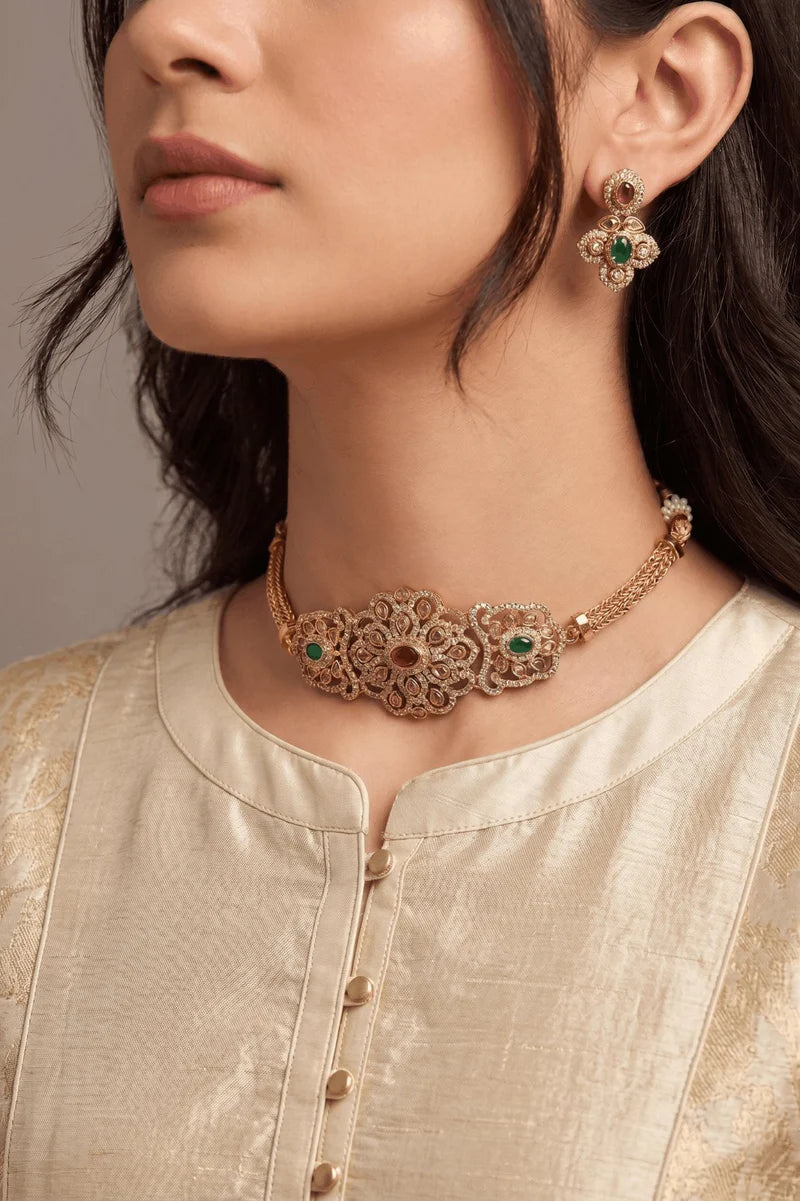 Gold Plated Handcrafted Zircons Gold Look a Like Coker Set