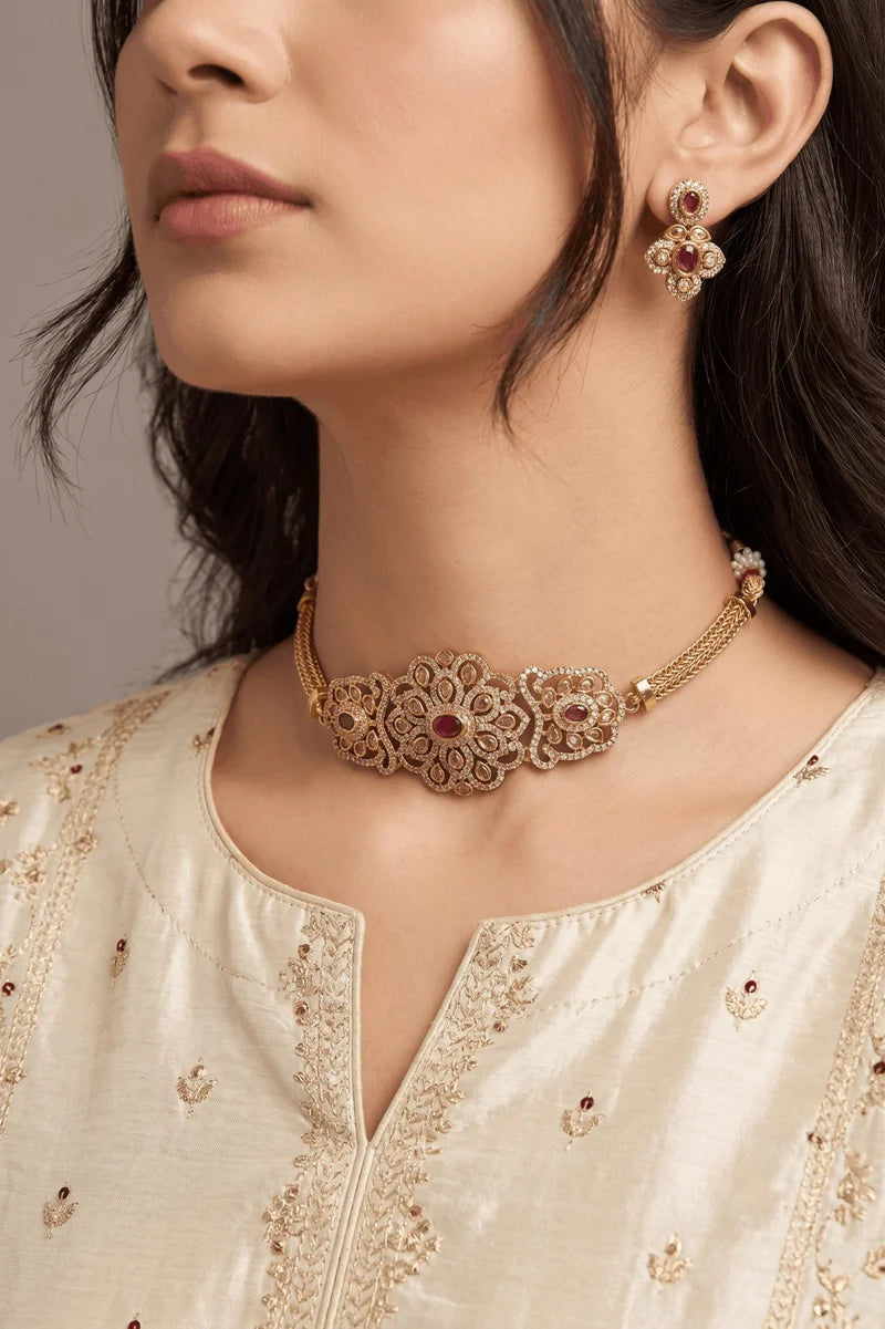 Gold Plated Handcrafted Zircons Gold Look a Like Coker Set