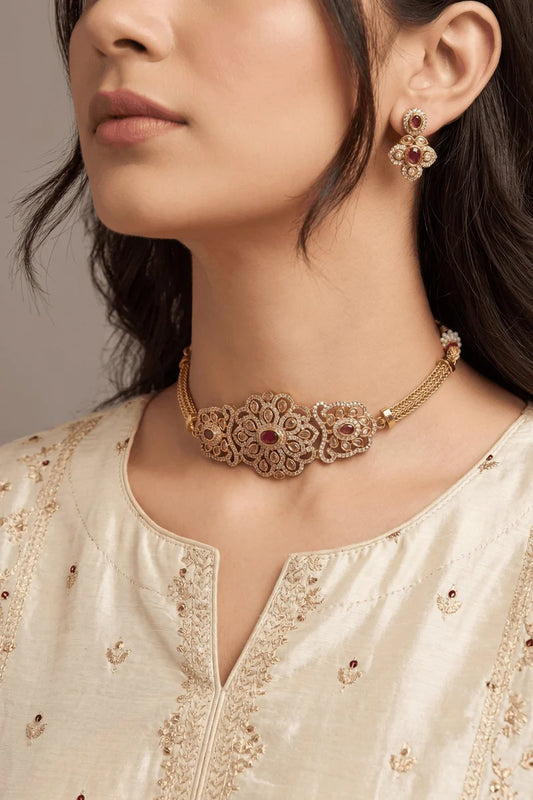 Gold Plated Handcrafted Zircons Gold Look a Like Coker Set